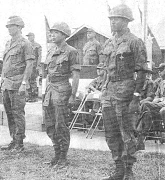 Cpt. Jerry Boyington, 2Lt. Vincent Okamoto, SP5 Lester Brown